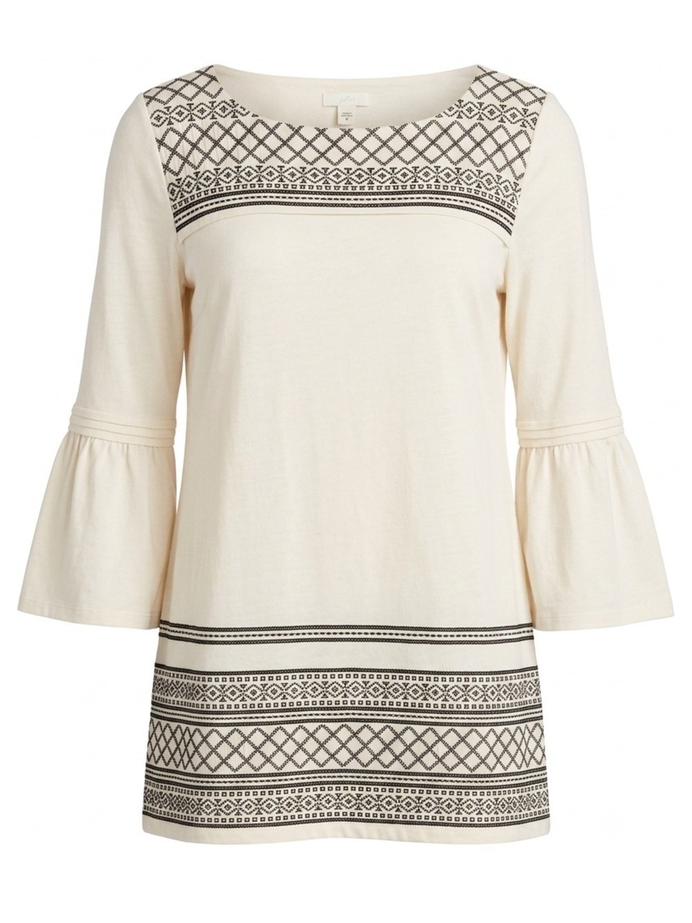 J. Jill Cream Tunic with Black Geometric Embroidery Medium